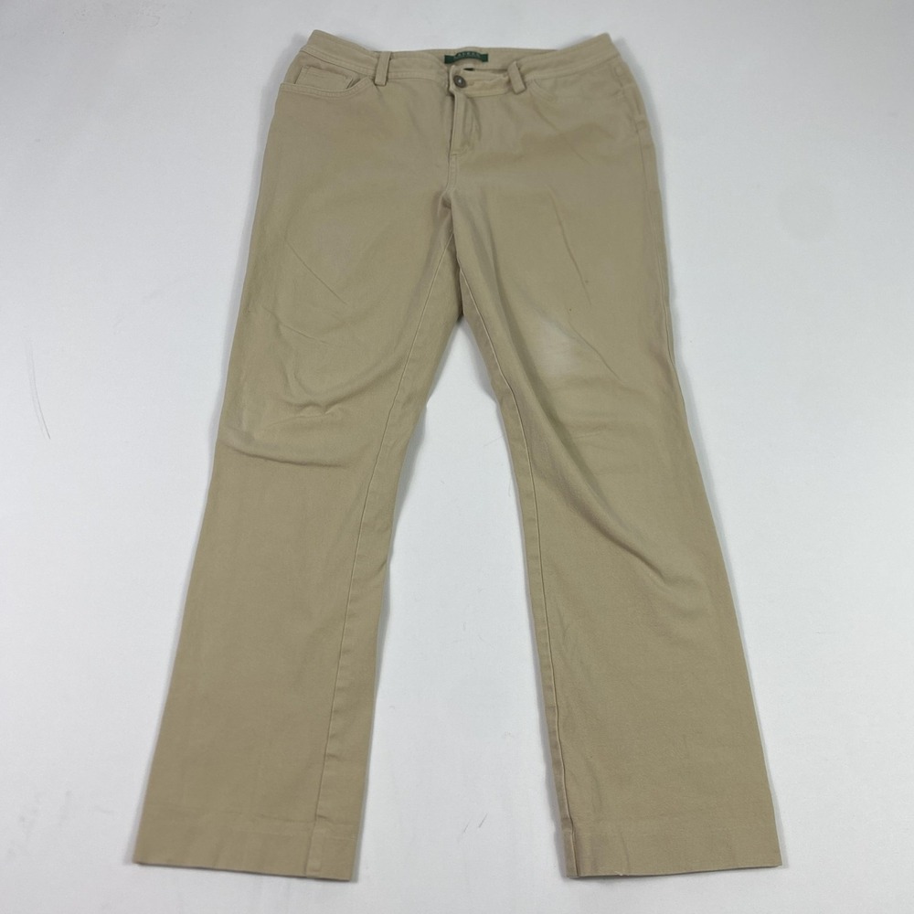 Lauren Ralph Lauren Pants Womens 10 Khaki Beige Stretch Twill Straight Leg Jeans